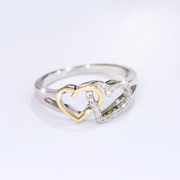 🔥 Lovely Double Cross Sweet Zircon Heart Rings for Women, EVGG1328 - Picture 1 of 14